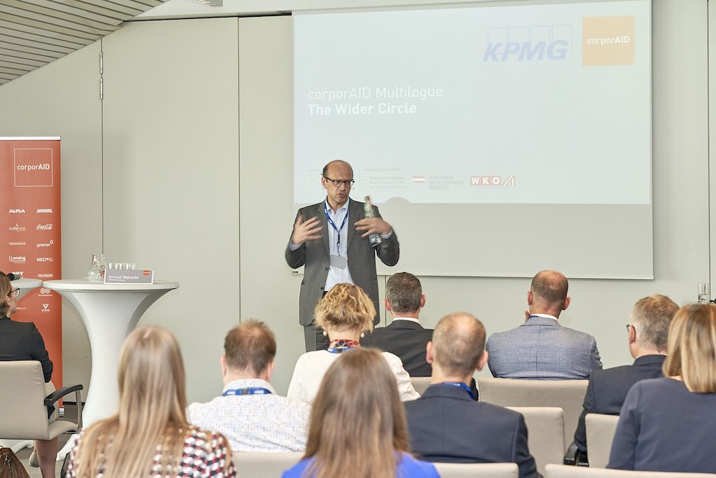 Begrüßung durch Bernhard Weber, Geschäftsführer ICEP, beim corporAID Multilogue: The Wider Circle am 12. September 2019 in Wien